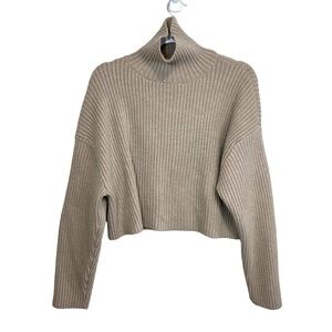 H&M Ribbed Crop Camel Wool Blend Mock Turtleneck - Size M